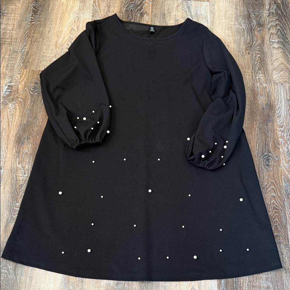SHEIN Black Mini Dress with Pearl Accents